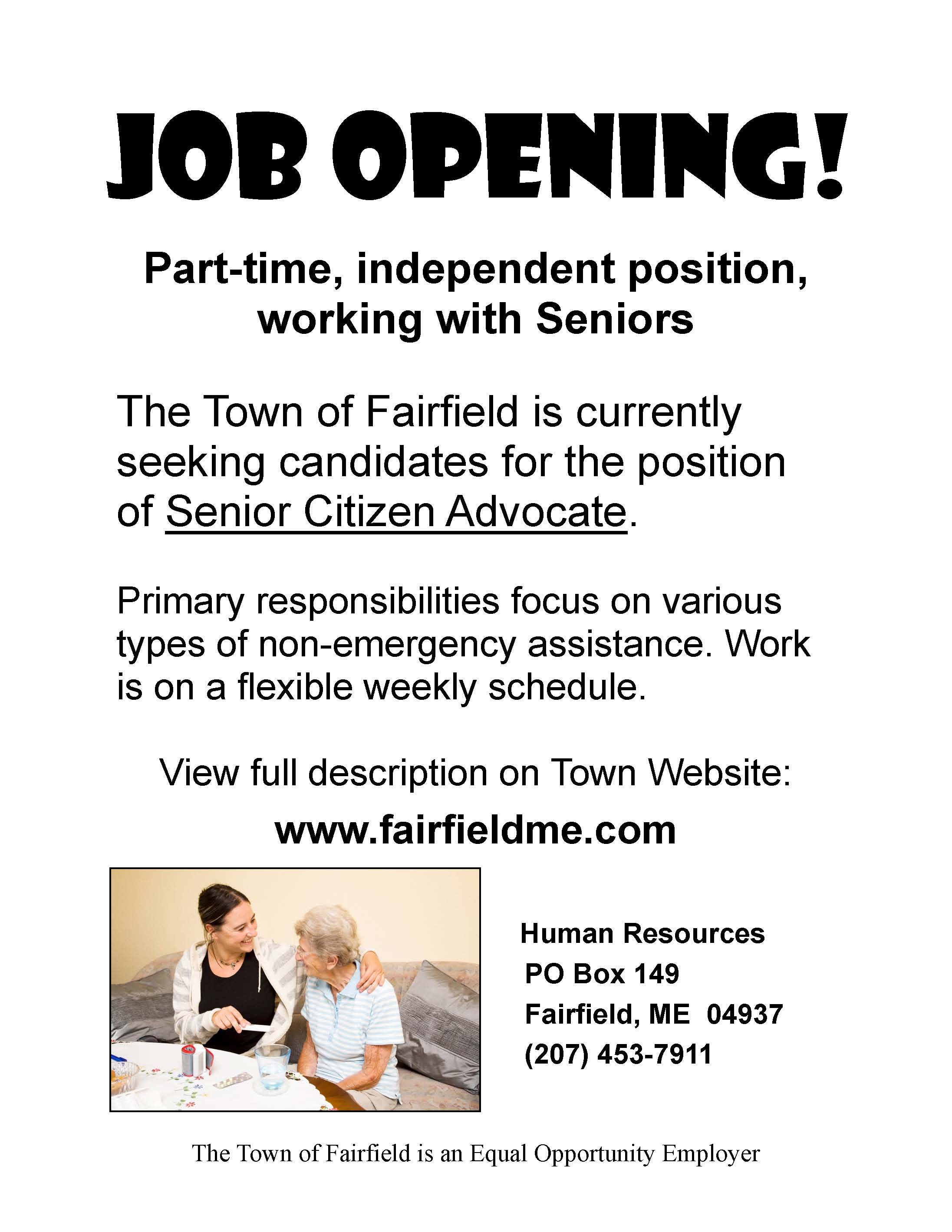 Job Opening: Senior Citizen Advocate, Town of Fairfield